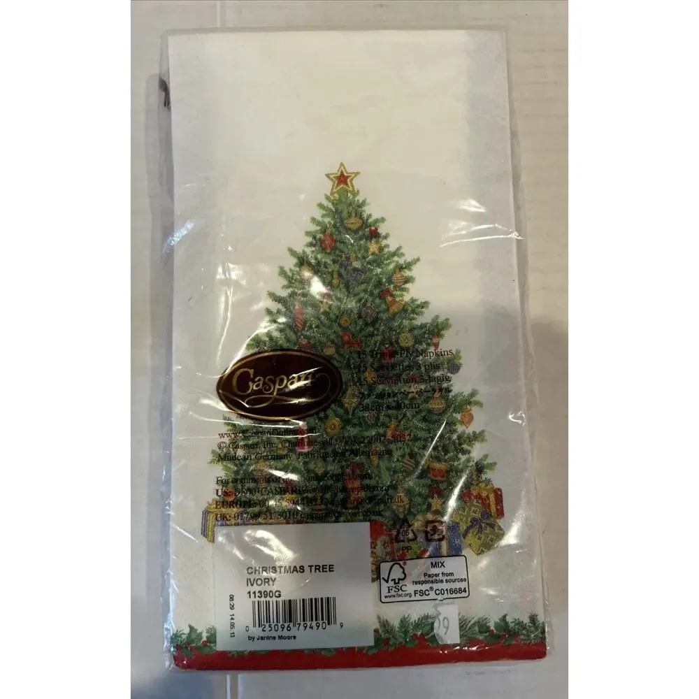 15 Caspari Triple Ply Napkins Christmas Tree Ivory